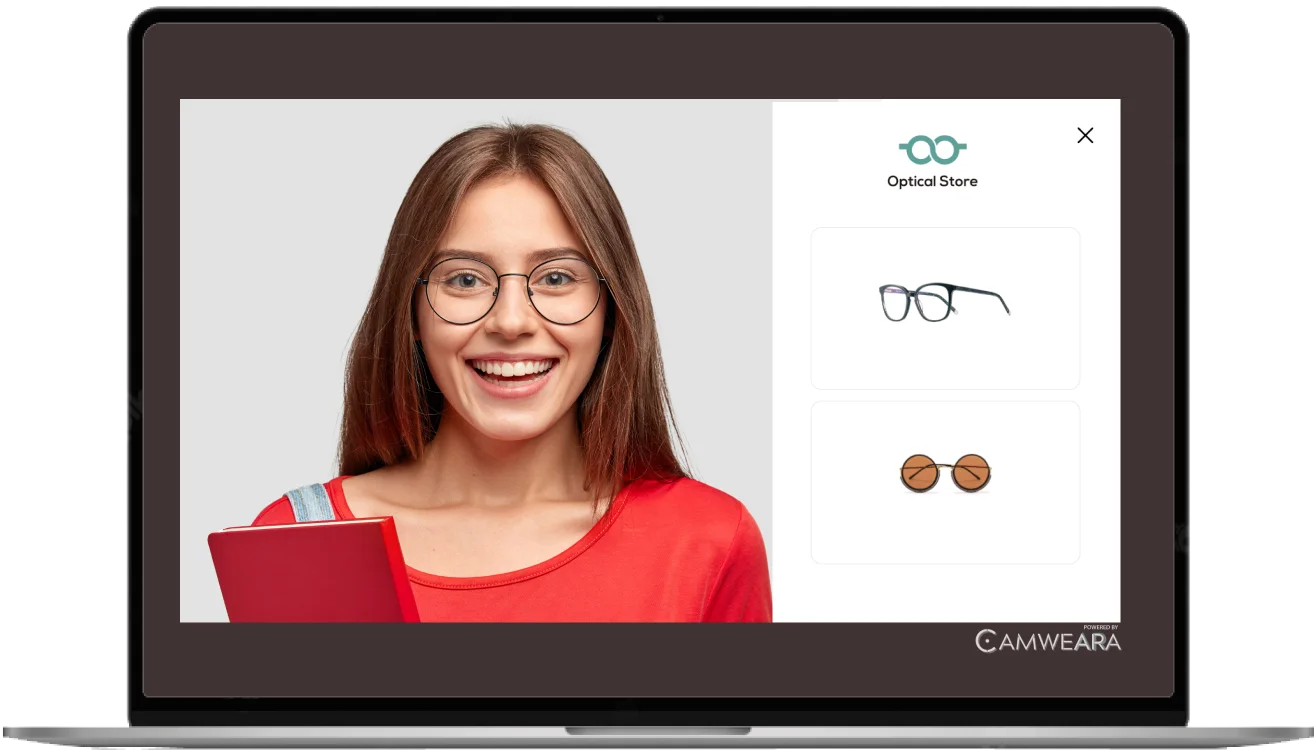 A woman trying her favourite glasses using the virtual try-on app.
