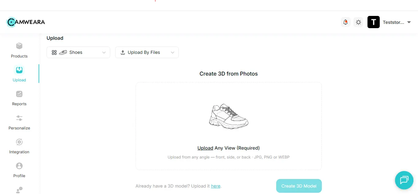 Camweara shoes dashboard